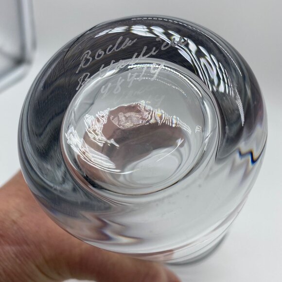 Kosta Boda Bertil Vallien Signed Art Glass Vase Black Spiral Design MCM Swedish - Picture 6 of 14